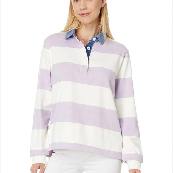 Vineyard vines thick cotton rugby stripe shirt large lilac white collared - Picture 1 of 8